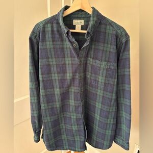 Vintage LL Bean Blue Green Plaid Flannel Long Sleeve Cotton Shirt Mens REG L